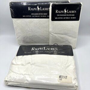 Ralph Lauren Queen Sheet Set Avery White Fitted Flat Pillowcase Damask